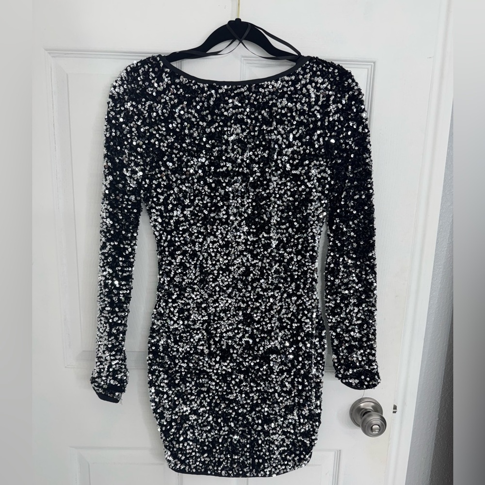 Elegant Black and White Sequin Dress